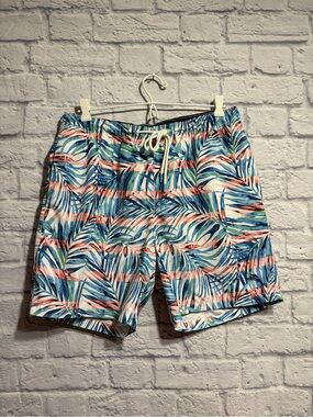 Tommy Bahama Tropical Leaf Swim Trunks in Blue/Green/Pink - Men's Medium